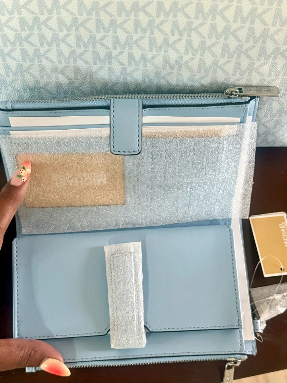 Michael Kors Jet Set Travel Large Double Zip Wristlet in LT SKY.